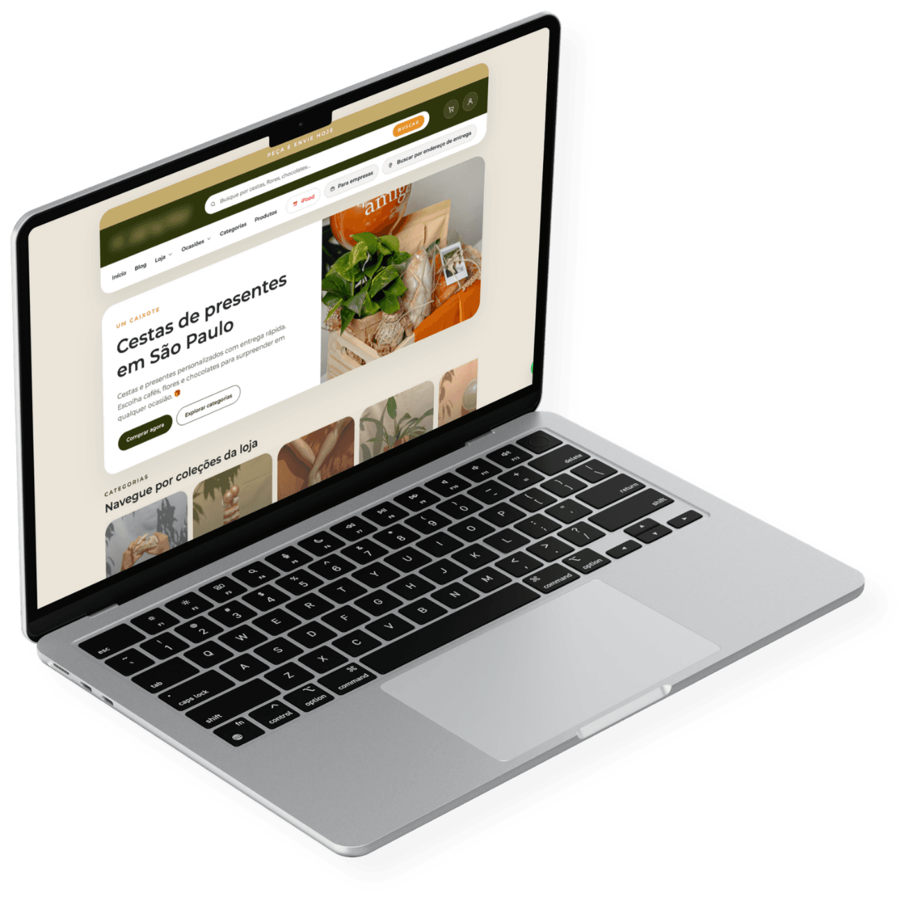 Mockup do dashboard do Cestas App em notebook